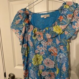 LOFT Women's Floral Blue Top